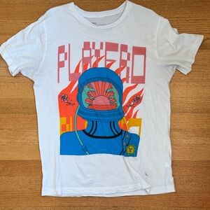 White Graphic Tee with Colorful Astronaut Design